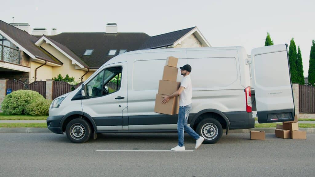 cargo van and boxes