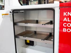 Knapheide Aluminum Combo Body On Ford E Transit NTEA Work Truck Show 2025 Drop Down Sides
