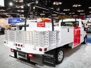 Knapheide Aluminum Combo Body On Ford E Transit NTEA Work Truck Show 2025 Street Side Corner