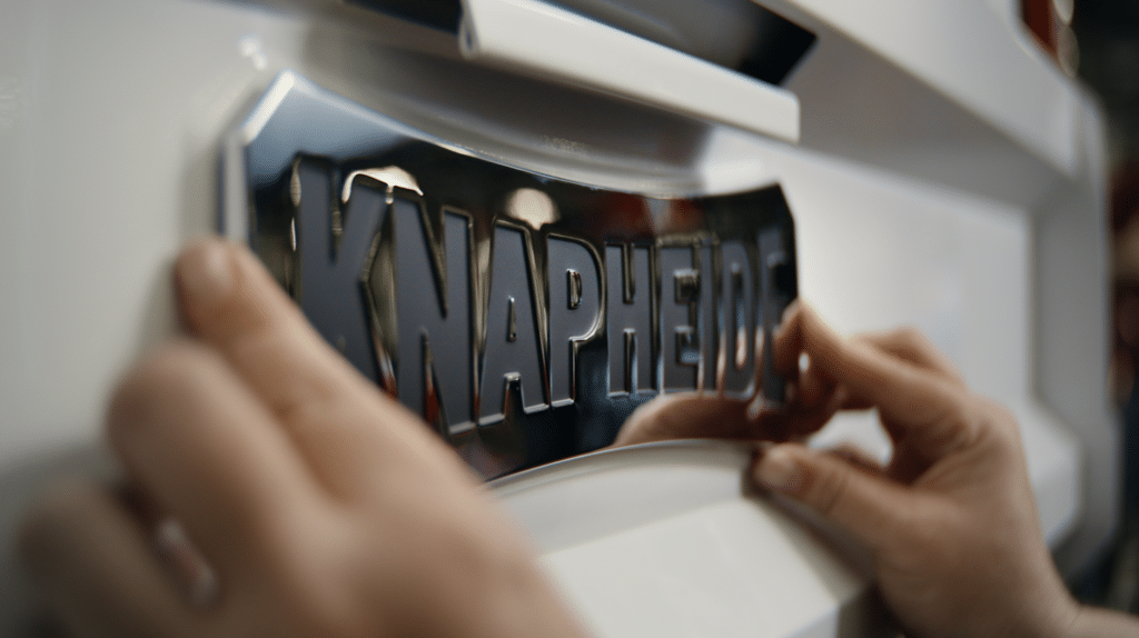 Knapheide Badge Being Installed On Service Truck Tailgate