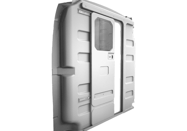van partition with sliding door and window